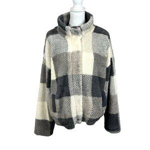 THREAD & SUPPLY One Track Mind Snap Front Jacket Black& Cream Check Sz L NWT